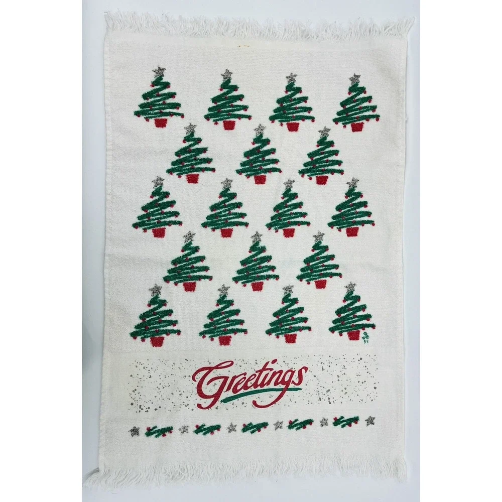 Vintage Cannon Christmas Greetings Hand Dish Towel Terry Cloth Retro USA Cotton